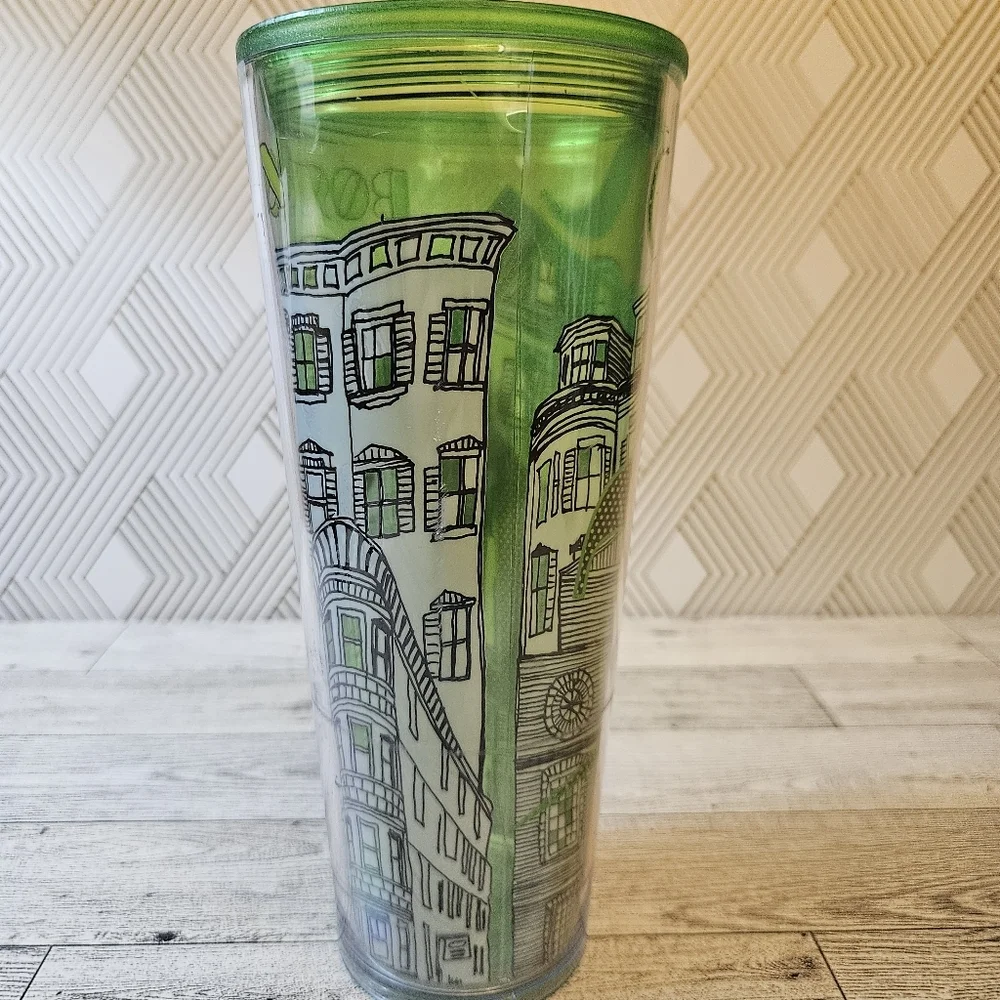 Starbucks Boston 2014 Iced Venti Tumbler Cup Green Double Wall 24oz No Lid Straw